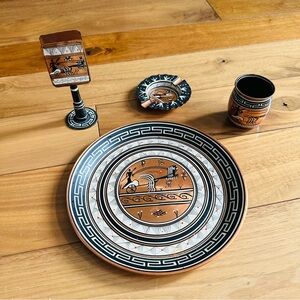 Vintage Handmade in Greece Copper Set  Plate Ashtray Urn Match Box Pack